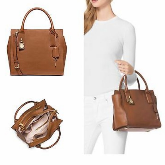 Michael Kors McKenna Medium Satchel in Brown Pebbled Leather - Picture 10 of 10